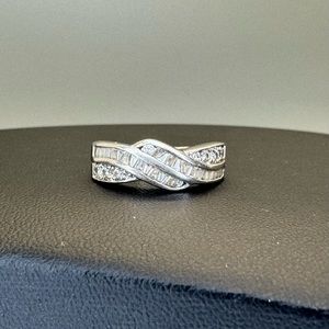 Sterling Silver Baguette and Round CZ Ring Size 8